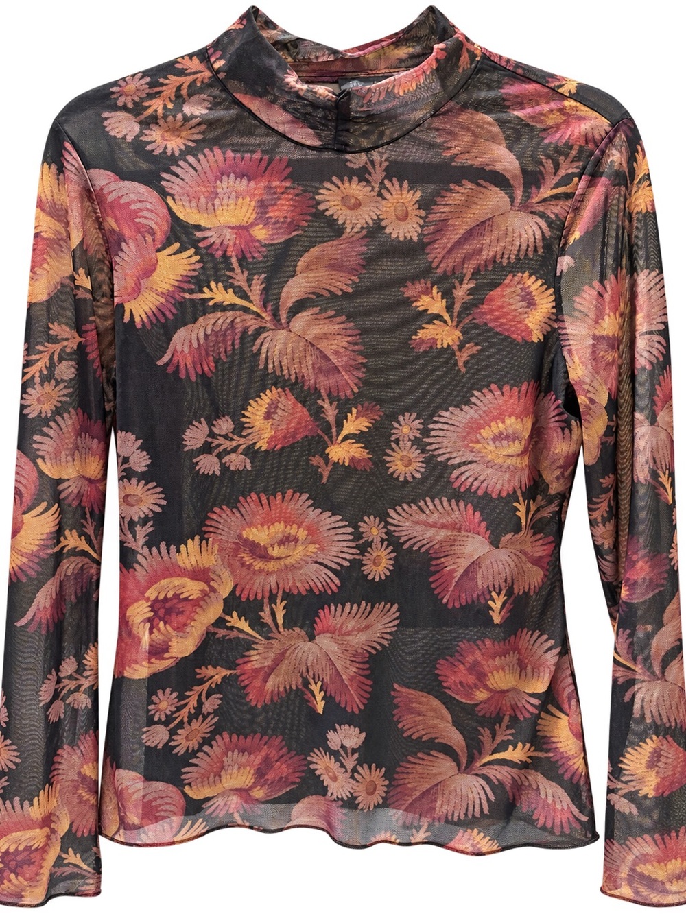 Ted Baker Charcoal Long-Sleeve Mock Neck Top with Pink & Yellow Floral Print.